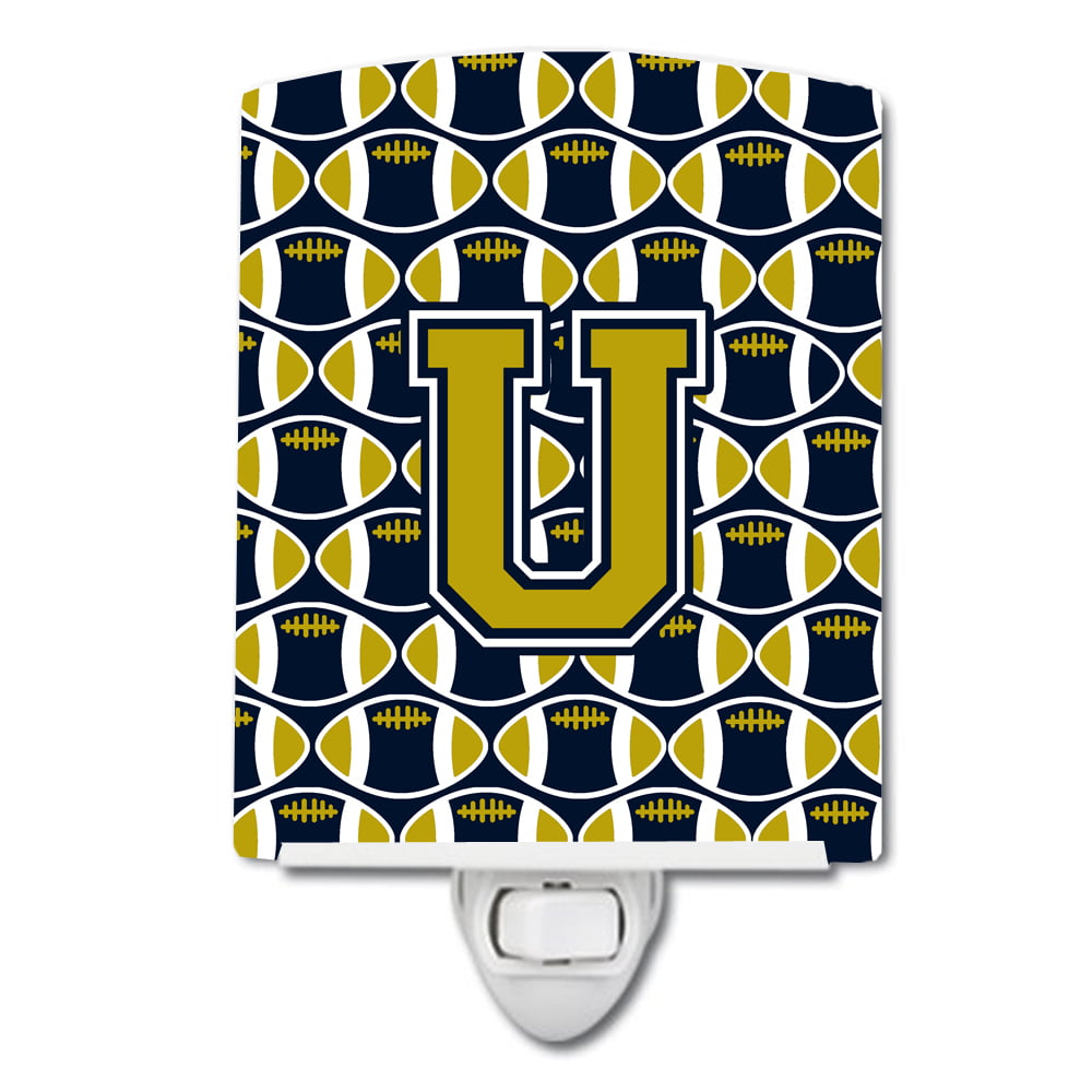 Letter U Football Blue & Gold Ceramic Night Light