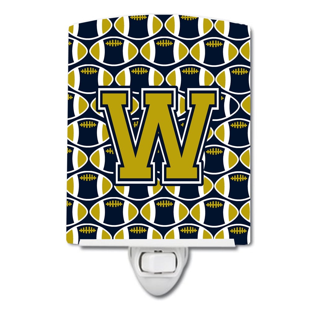 Letter W Football Blue & Gold Ceramic Night Light