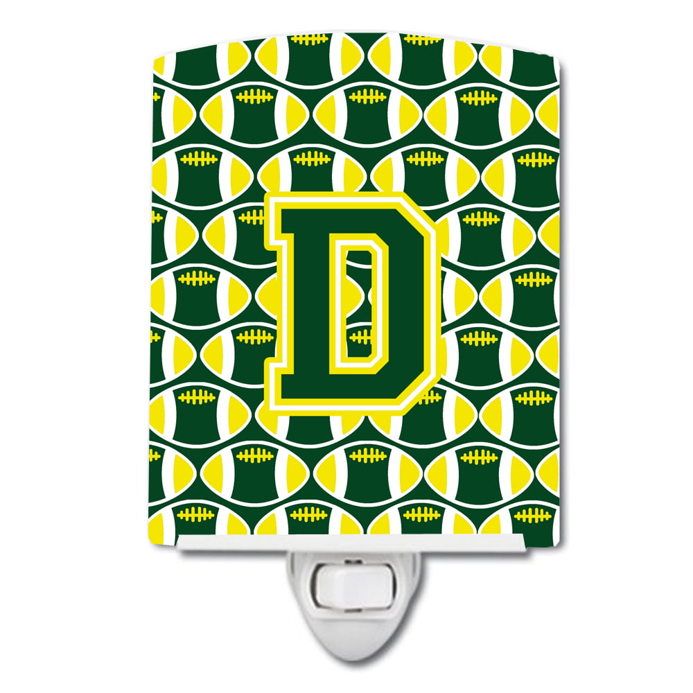 Letter D Football Green & Yellow Ceramic Night Light