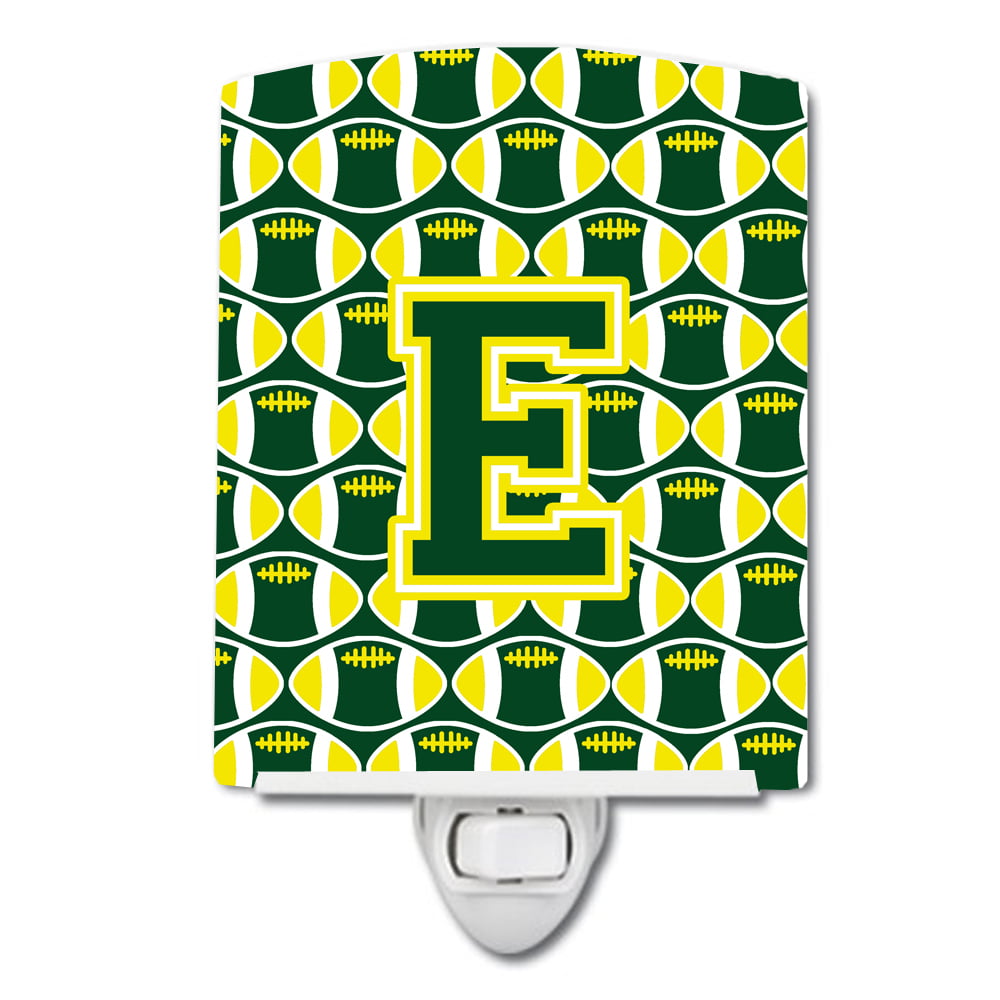 Letter E Football Green & Yellow Ceramic Night Light