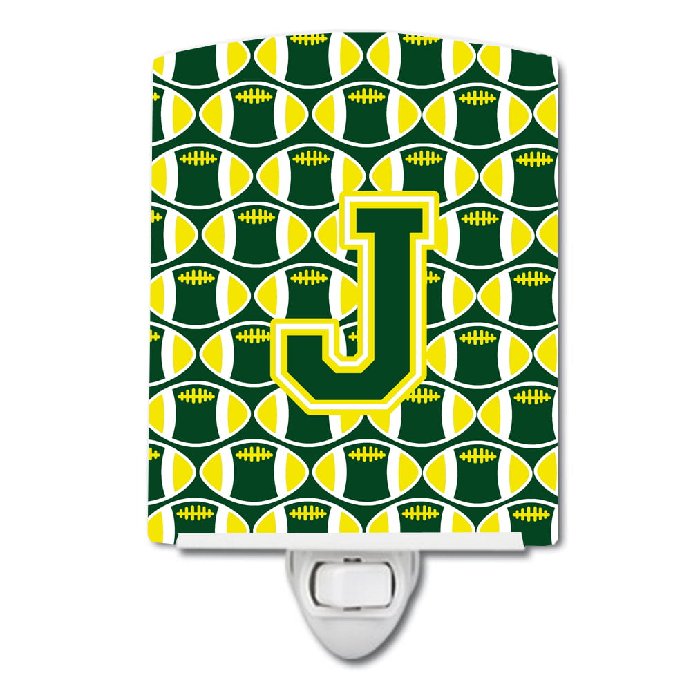 Letter J Football Green & Yellow Ceramic Night Light