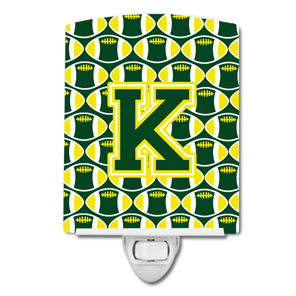 Letter K Football Green & Yellow Ceramic Night Light