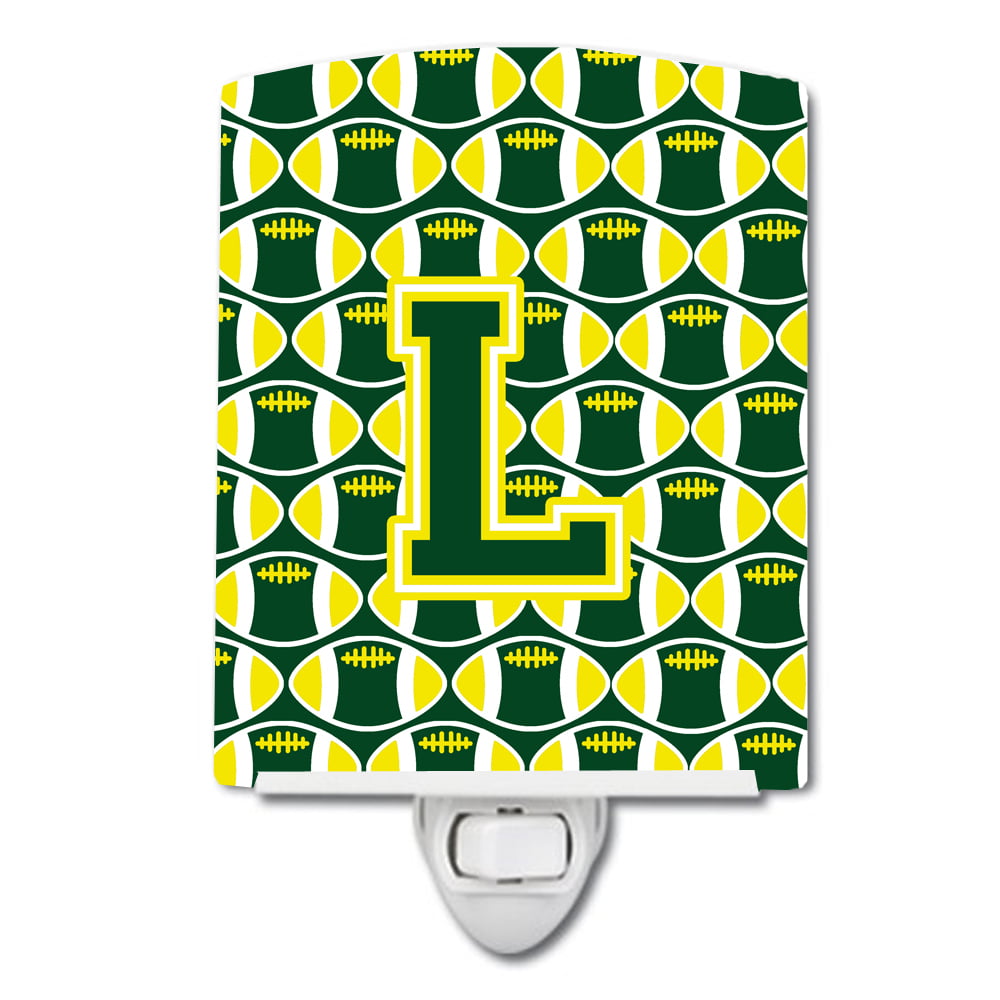 Letter L Football Green & Yellow Ceramic Night Light