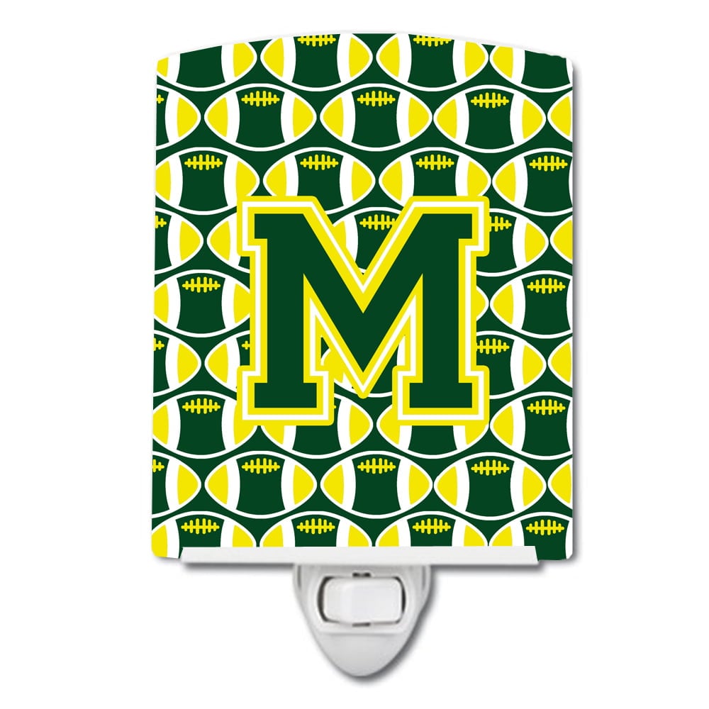 Letter M Football Green & Yellow Ceramic Night Light