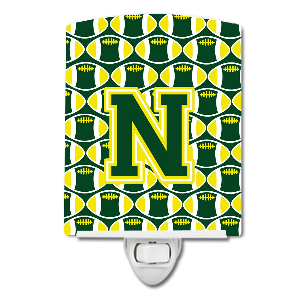 Letter N Football Green & Yellow Ceramic Night Light