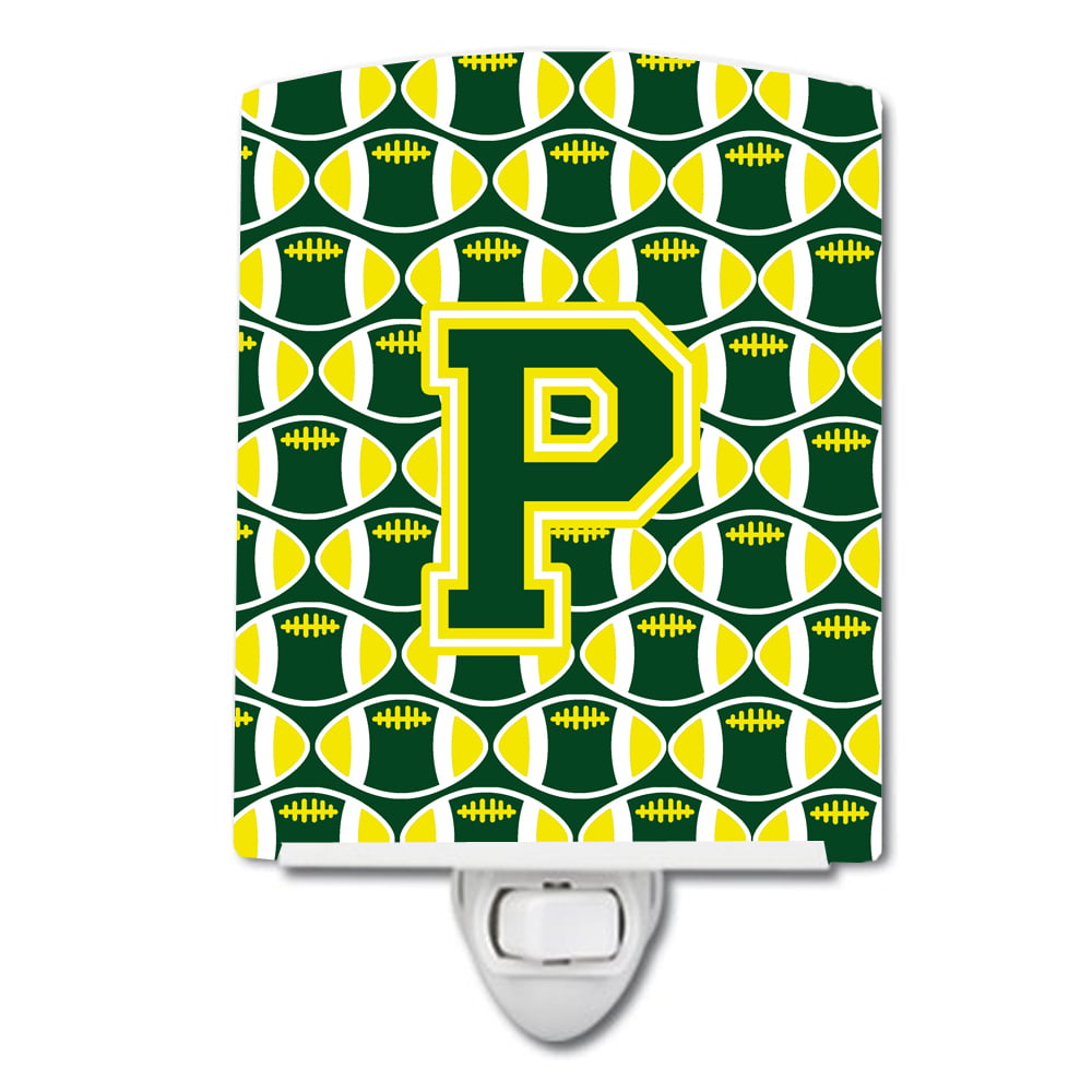 Letter P Football Green & Yellow Ceramic Night Light