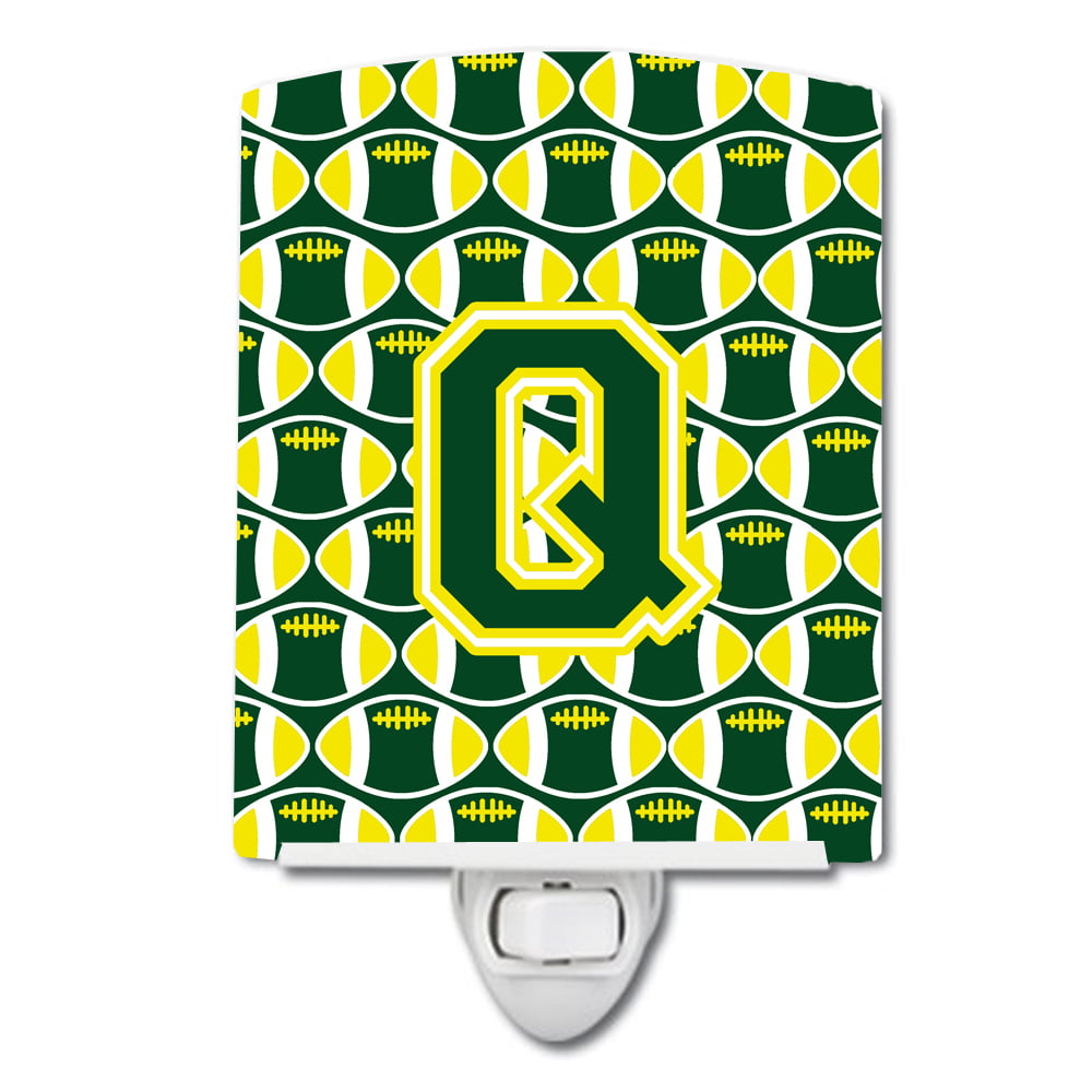 Letter Q Football Green & Yellow Ceramic Night Light