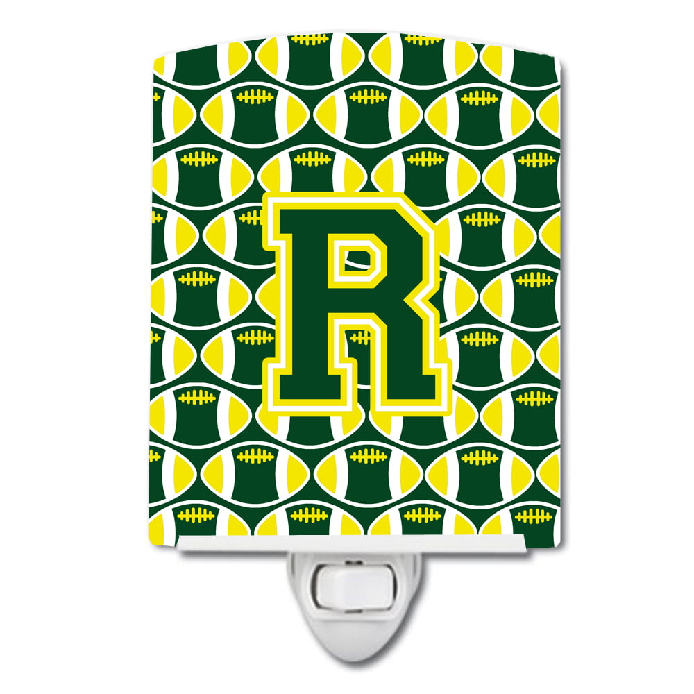 Letter R Football Green & Yellow Ceramic Night Light