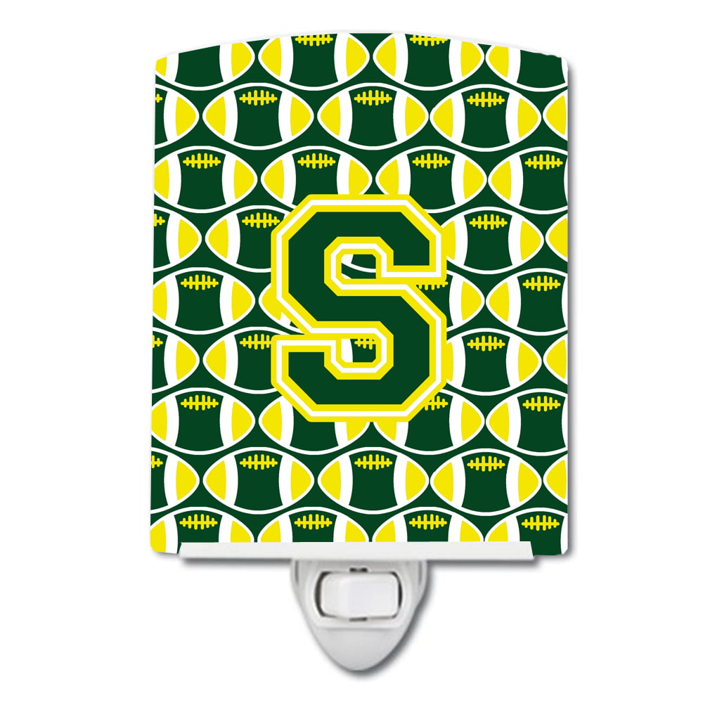Letter S Football Green & Yellow Ceramic Night Light