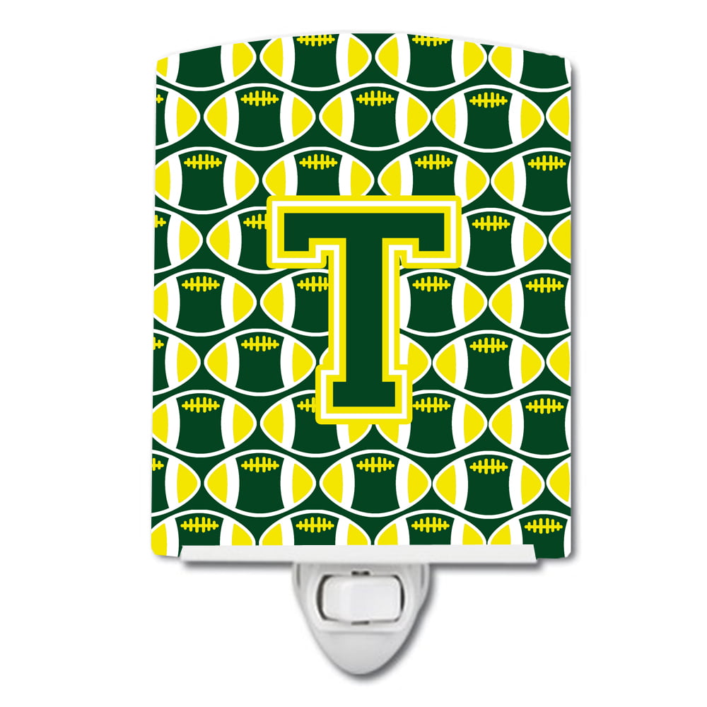 Letter T Football Green & Yellow Ceramic Night Light