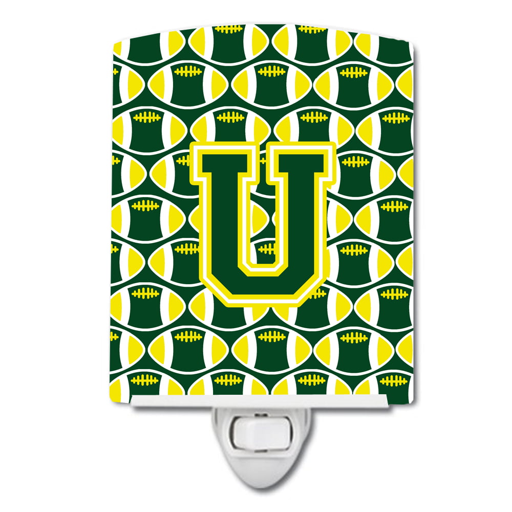 Letter U Football Green & Yellow Ceramic Night Light