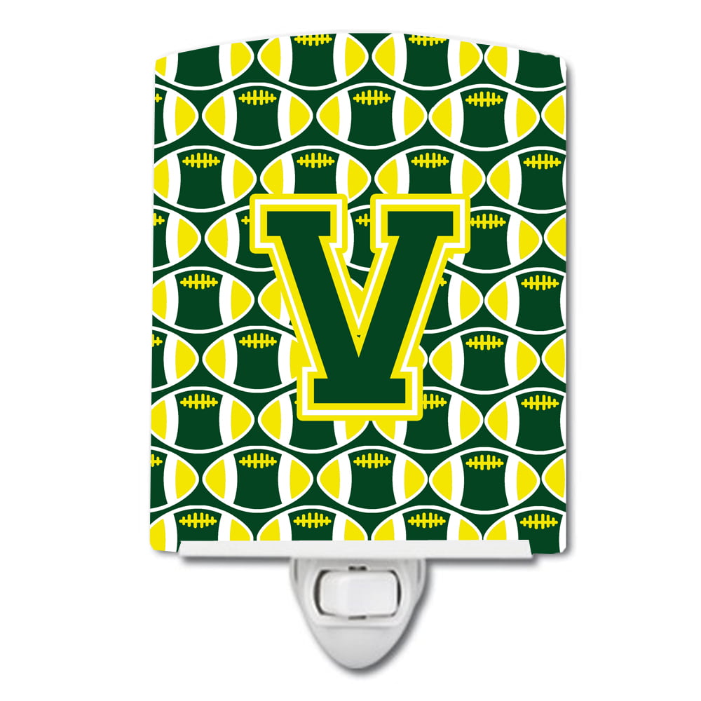 Letter V Football Green & Yellow Ceramic Night Light