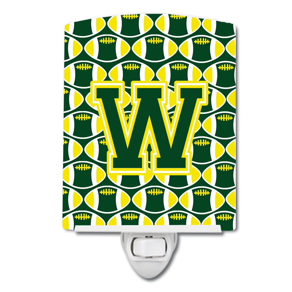 Letter W Football Green & Yellow Ceramic Night Light