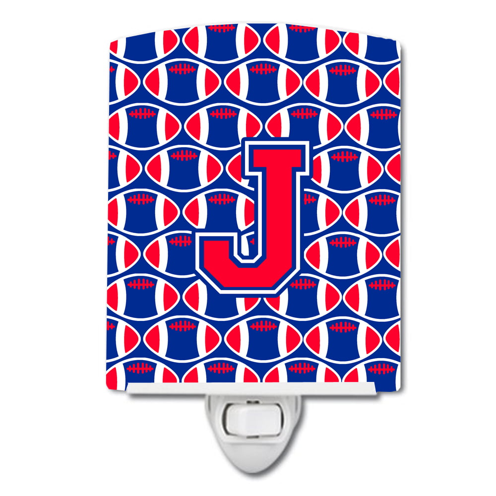Letter J Football Harvard Crimson & Yale Blue Ceramic Night Light