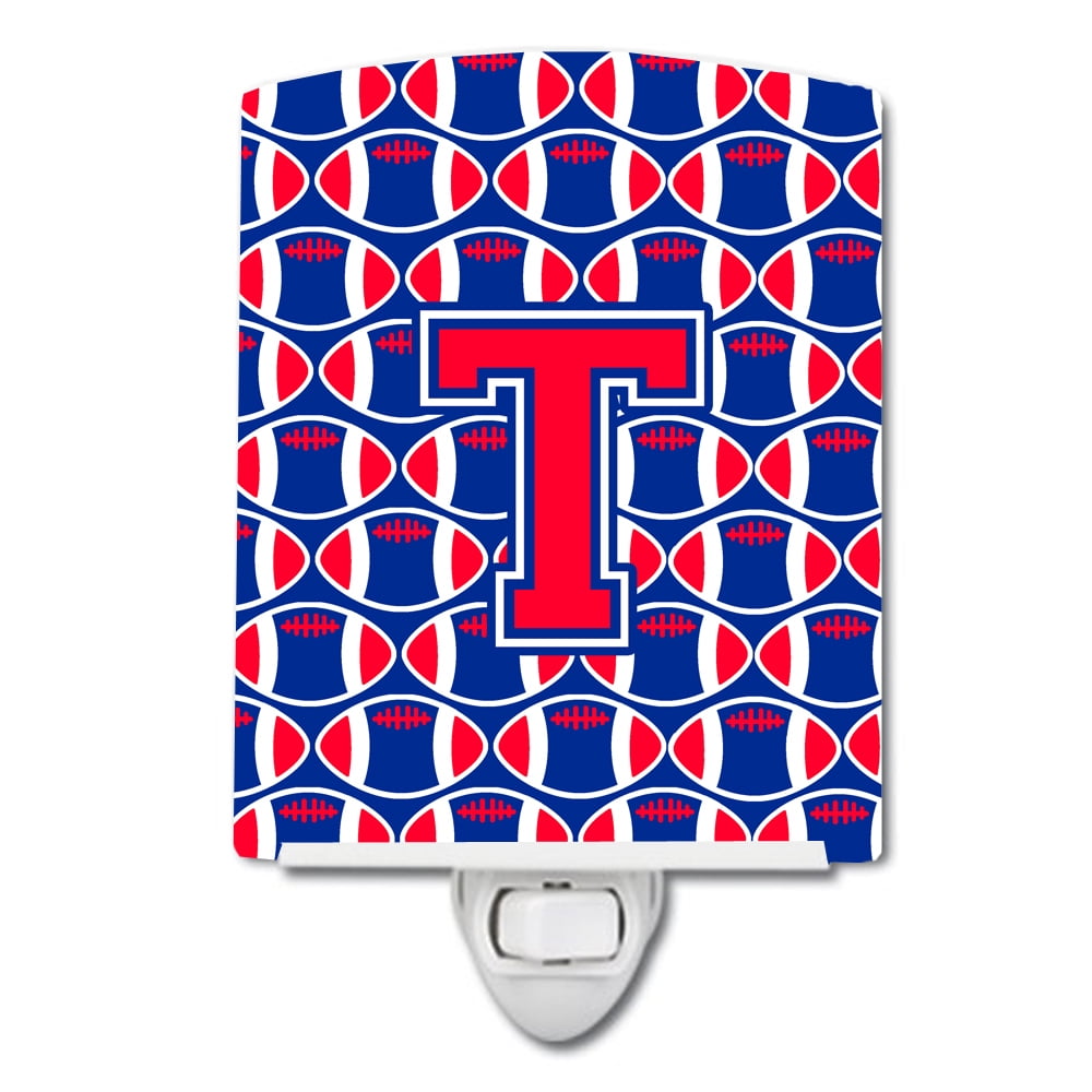 Letter T Football Harvard Crimson & Yale Blue Ceramic Night Light