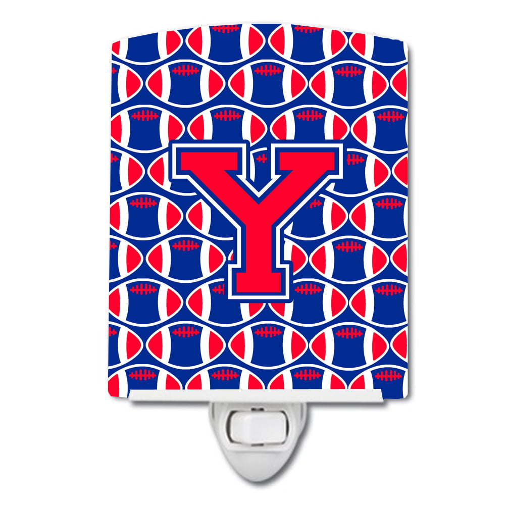 Letter Y Football Harvard Crimson & Yale Blue Ceramic Night Light