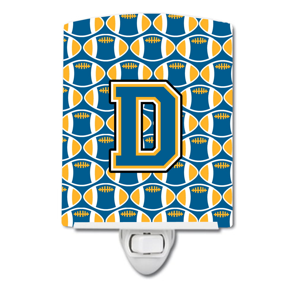 Letter D Football Blue & Gold Ceramic Night Light