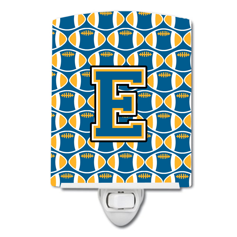 Letter E Football Blue & Gold Ceramic Night Light