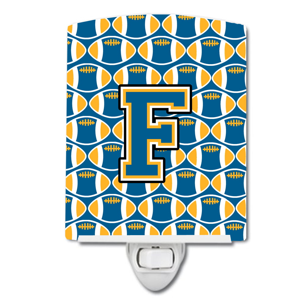 Letter F Football Blue & Gold Ceramic Night Light