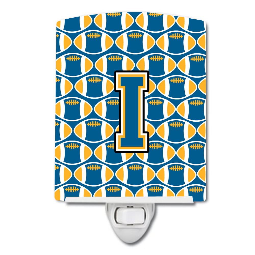 Letter I Football Blue & Gold Ceramic Night Light