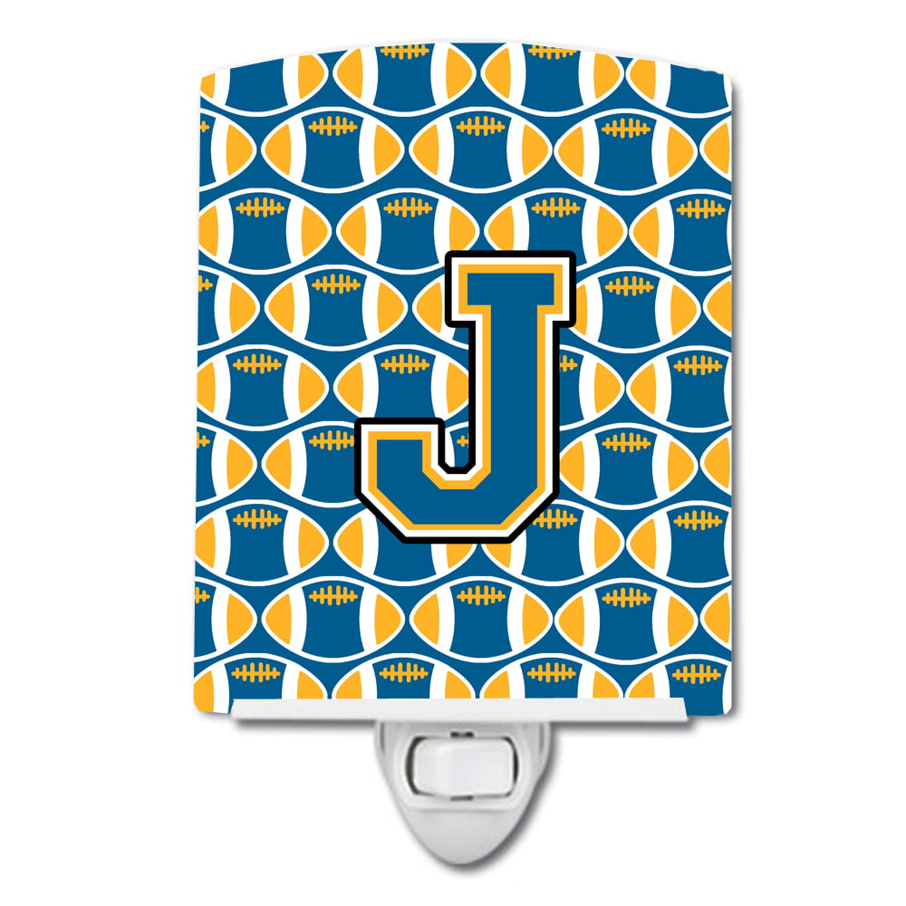 Letter J Football Blue & Gold Ceramic Night Light