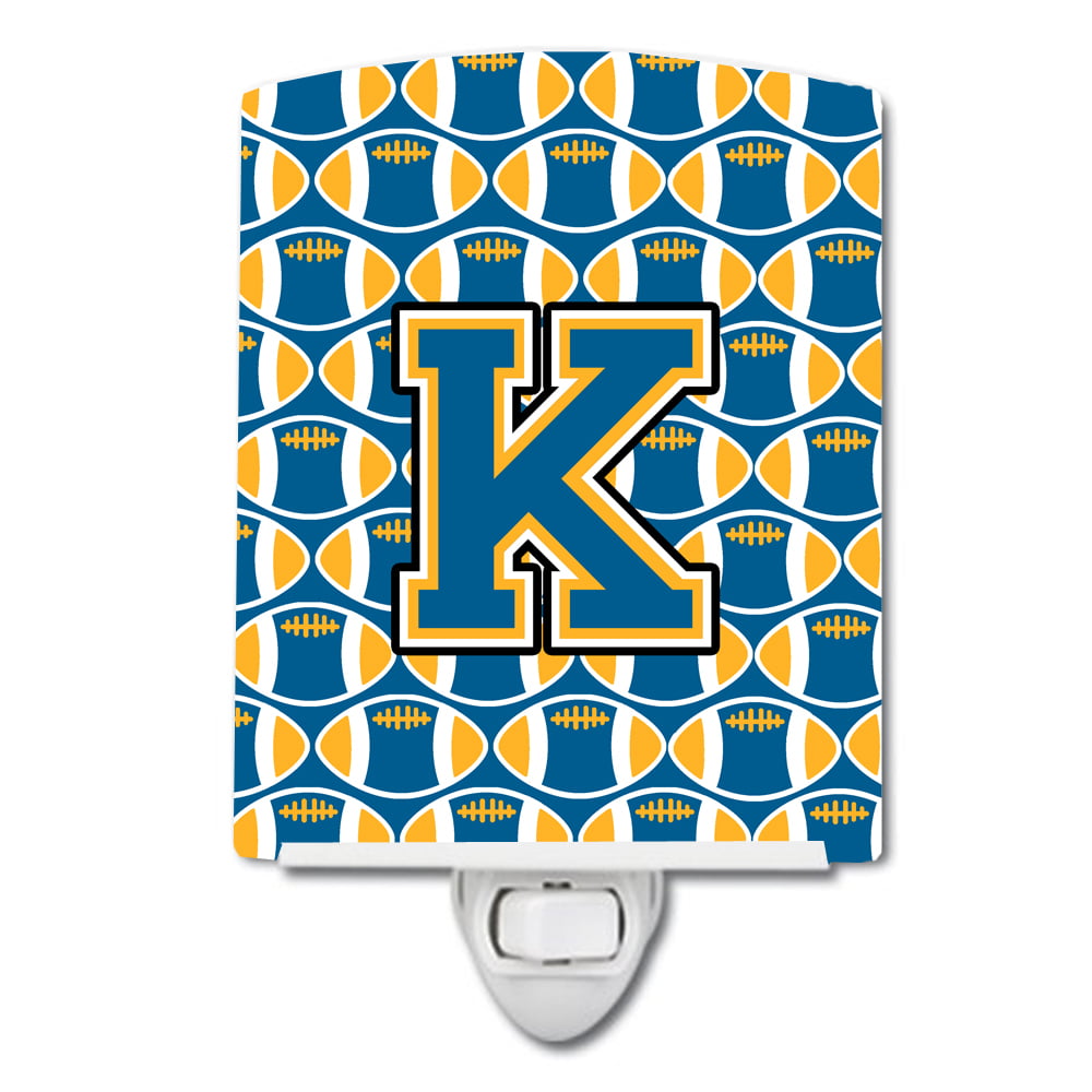 Letter K Football Blue & Gold Ceramic Night Light