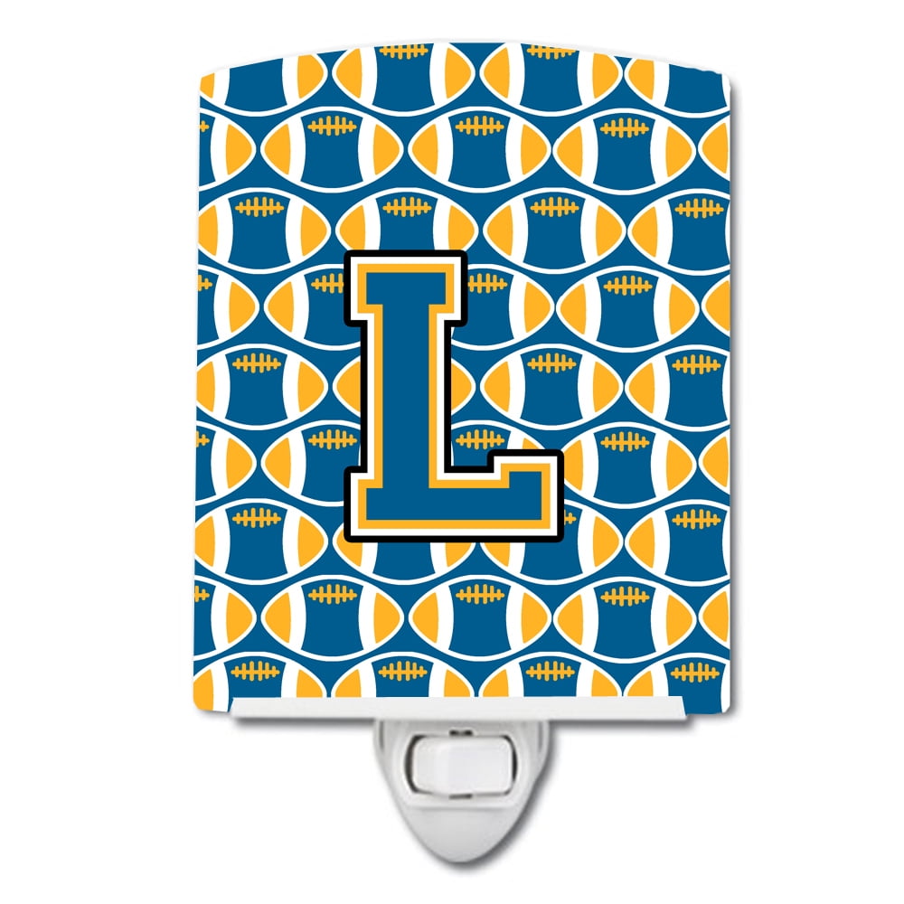Letter L Football Blue & Gold Ceramic Night Light