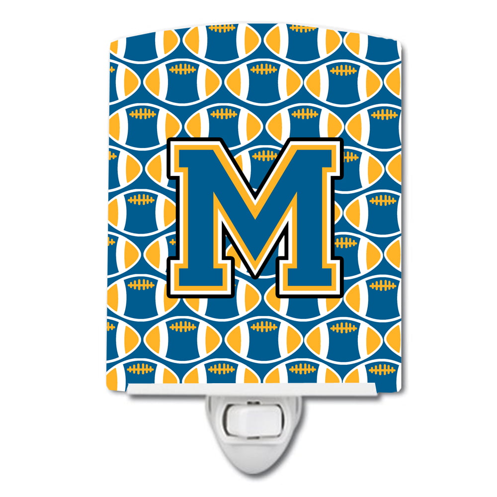 Letter M Football Blue & Gold Ceramic Night Light