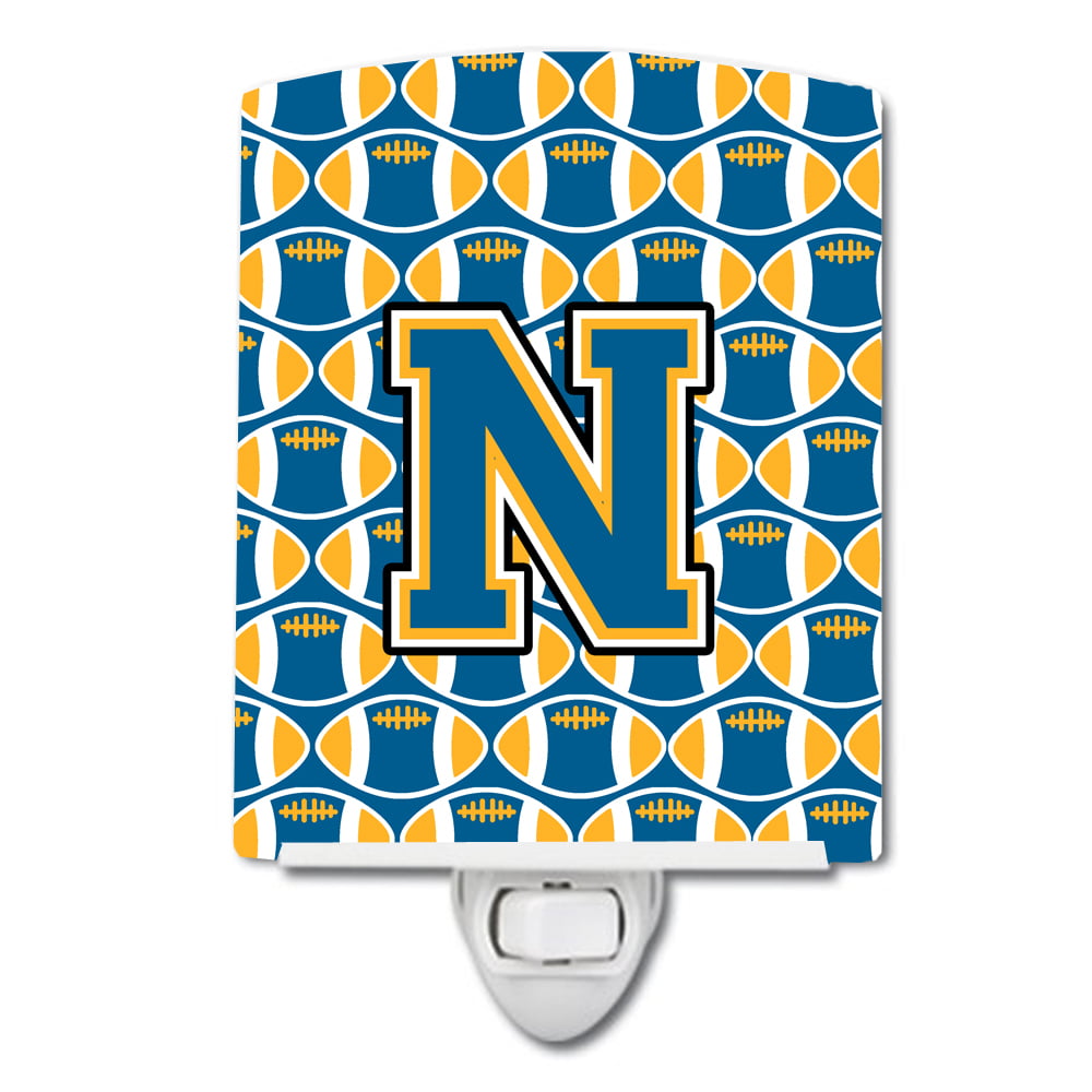 Letter N Football Blue & Gold Ceramic Night Light