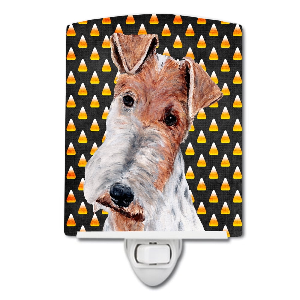 SC9652CNL Wire Fox Terrier Candy Corn Halloween Ceramic Night Light