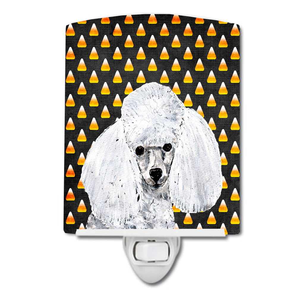 White Toy Poodle Candy Corn Halloween Ceramic Night Light