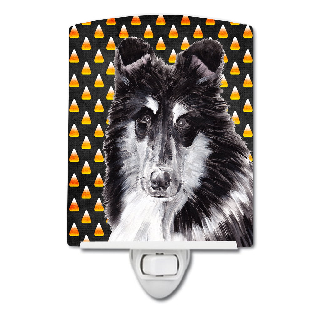 Black & White Collie Candy Corn Halloween Ceramic Night Light