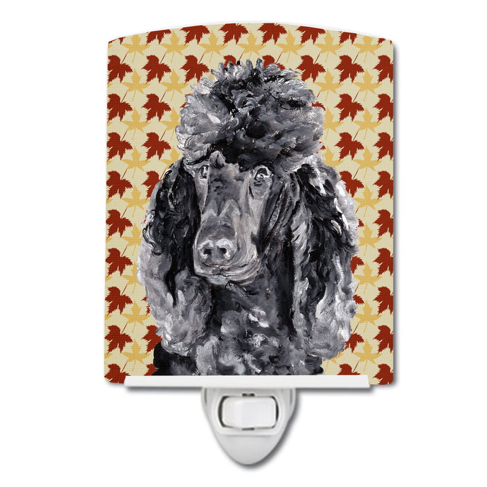 Black Standard Poodle Fall Leaves Ceramic Night Light