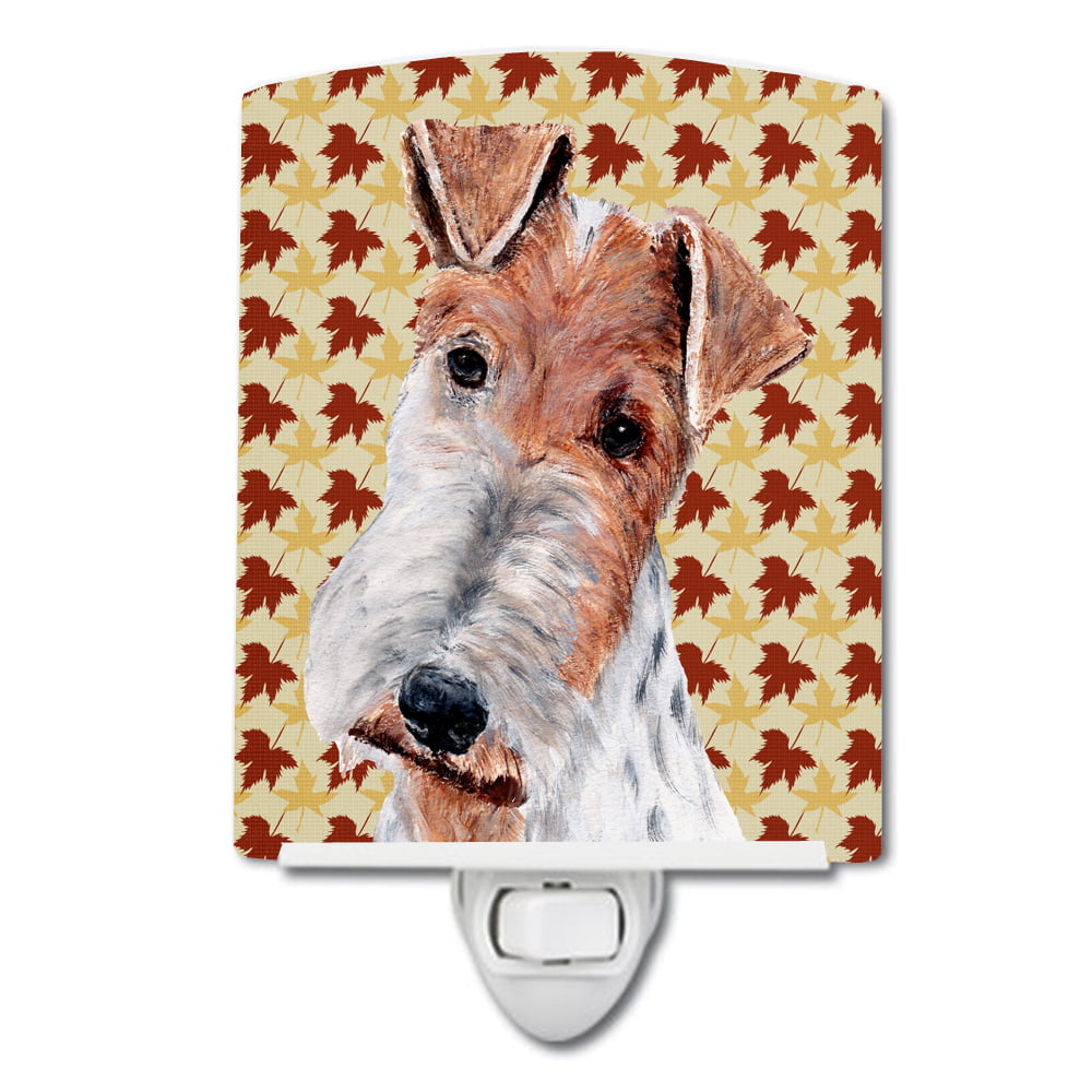 SC9676CNL Wire Fox Terrier Fall Leaves Ceramic Night Light