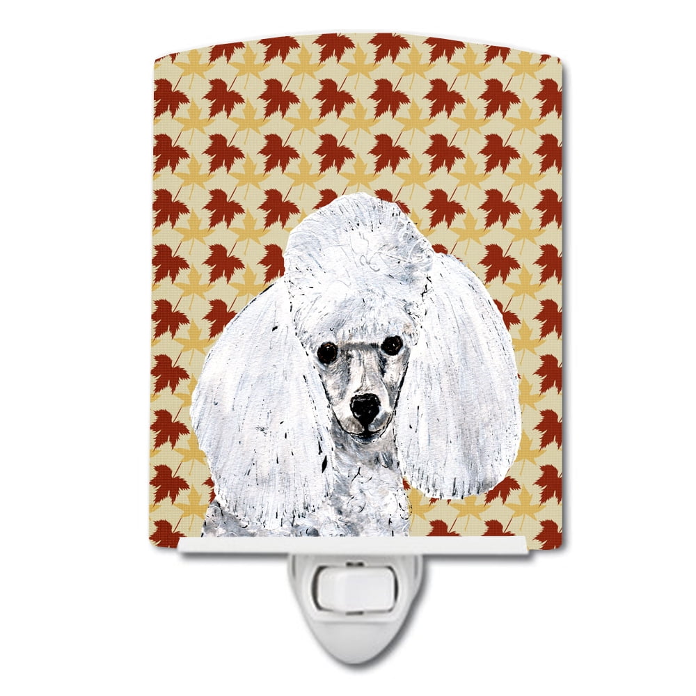 White Toy Poodle Fall Leaves Ceramic Night Light