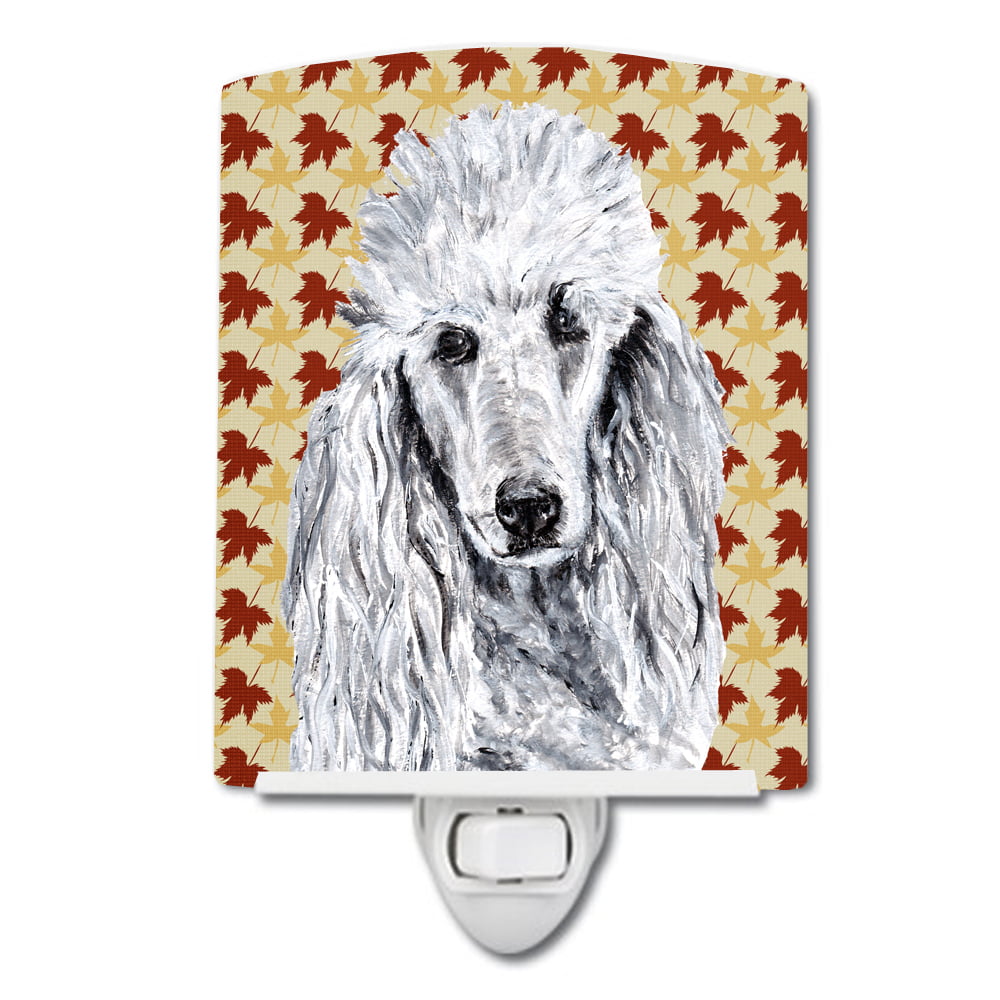 SC9679CNL White Standard Poodle Fall Leaves Ceramic Night Light