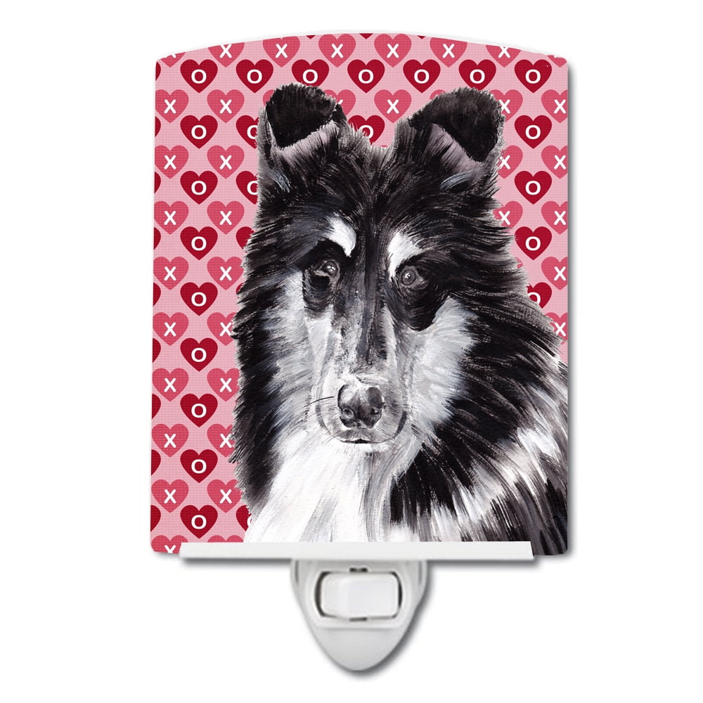 Black & White Collie Hearts & Love Ceramic Night Light