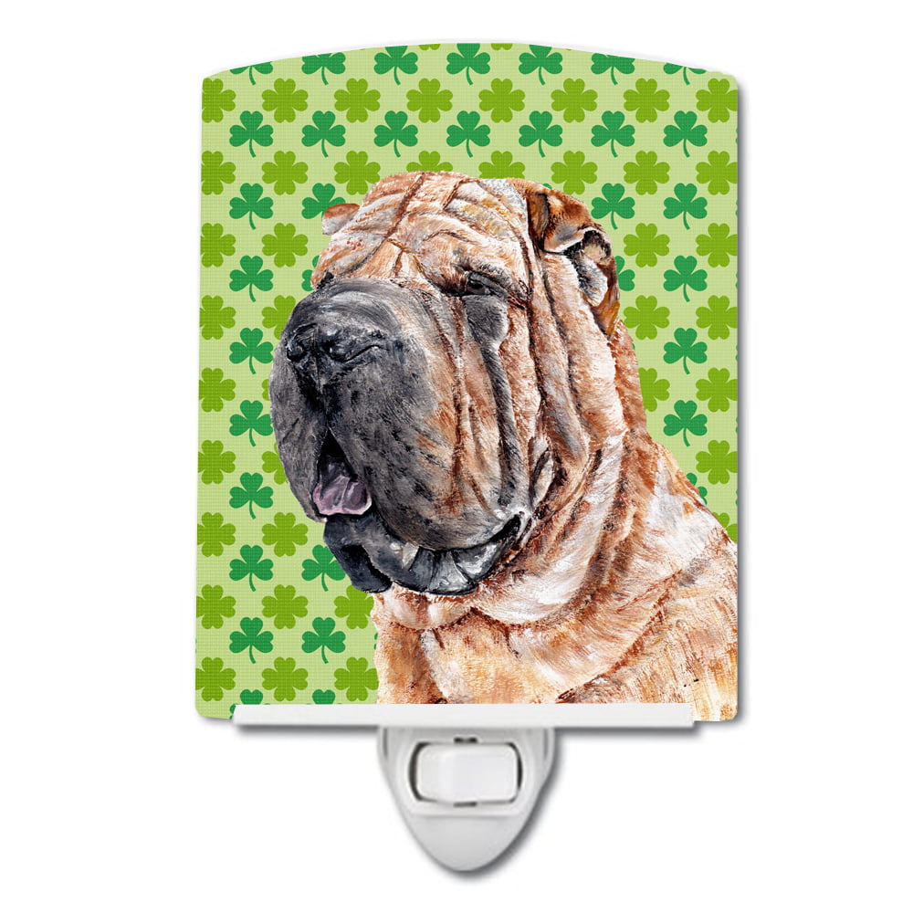 Shar Pei Lucky Shamrock St. Patricks Day Ceramic Night Light
