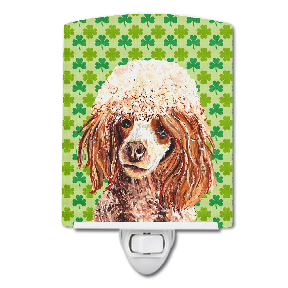 Red Miniature Poodle Lucky Shamrock St. Patricks Day Ceramic Night Light