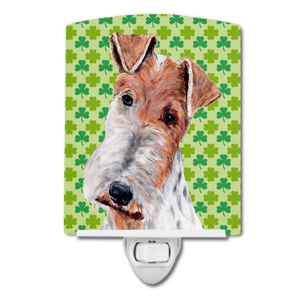 Wire Fox Terrier Lucky Shamrock St. Patricks Day Ceramic Night Light