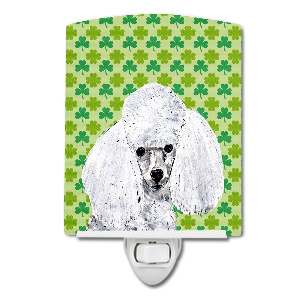 White Toy Poodle Lucky Shamrock St. Patricks Day Ceramic Night Light