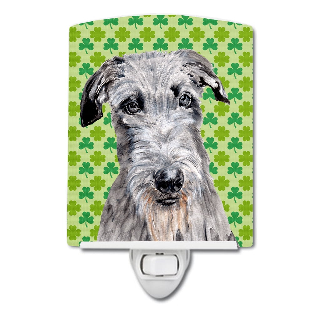 Scottish Deerhound Lucky Shamrock St. Patricks Day Ceramic Night Light