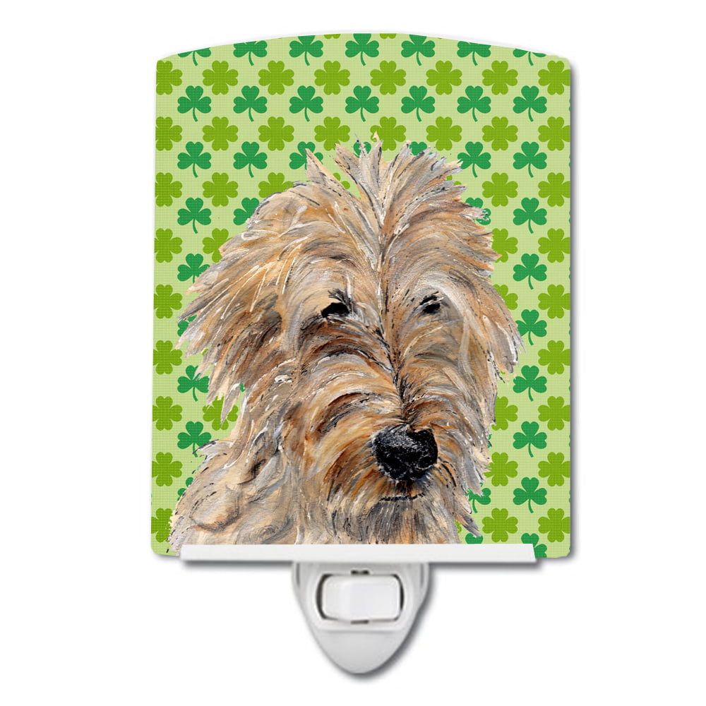Golden Doodle 2 Lucky Shamrock St. Patricks Day Ceramic Night Light