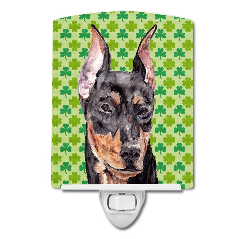 German Pinscher Lucky Shamrock St. Patricks Day Ceramic Night Light