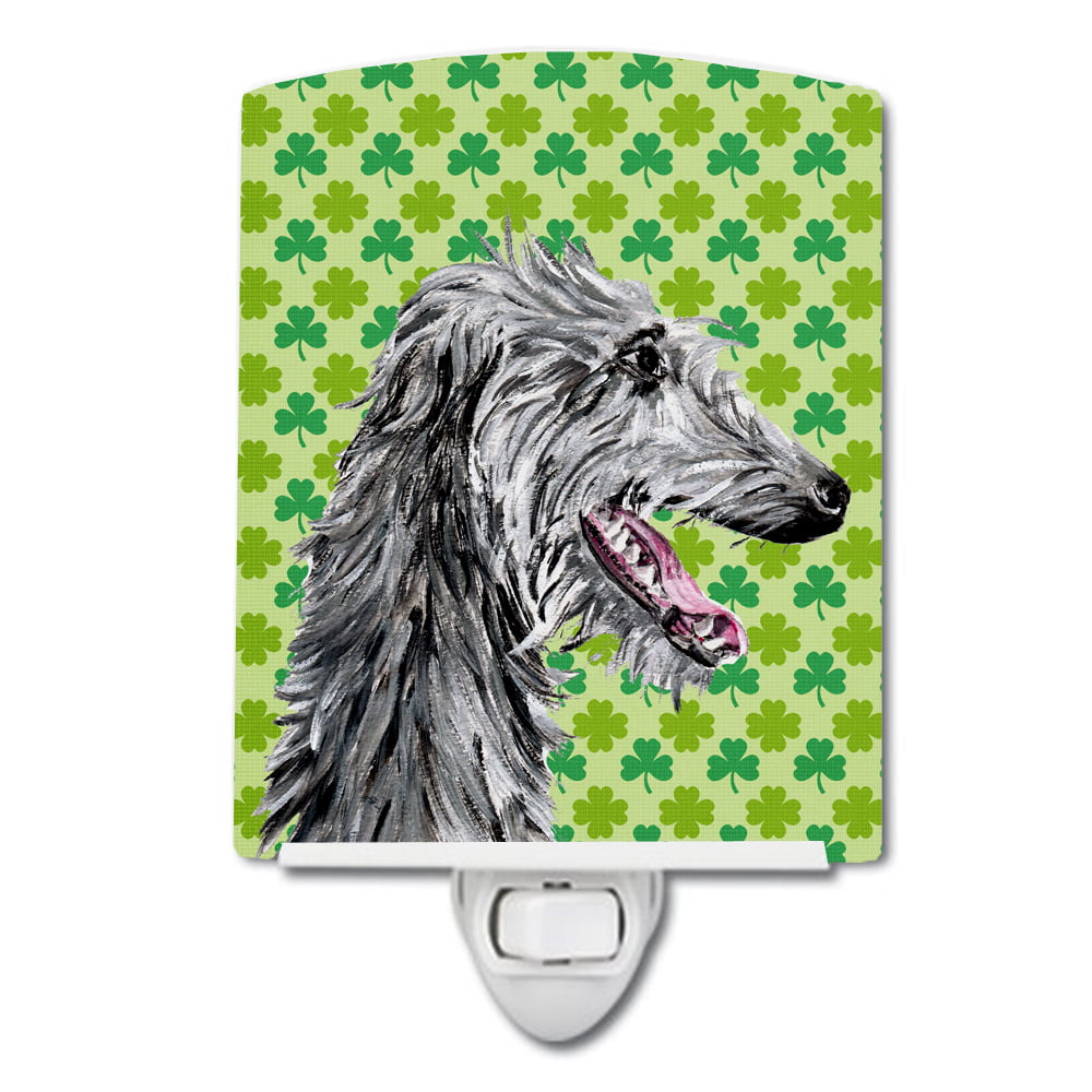 Scottish Deerhound Lucky Shamrock St. Patricks Day Ceramic Night Light