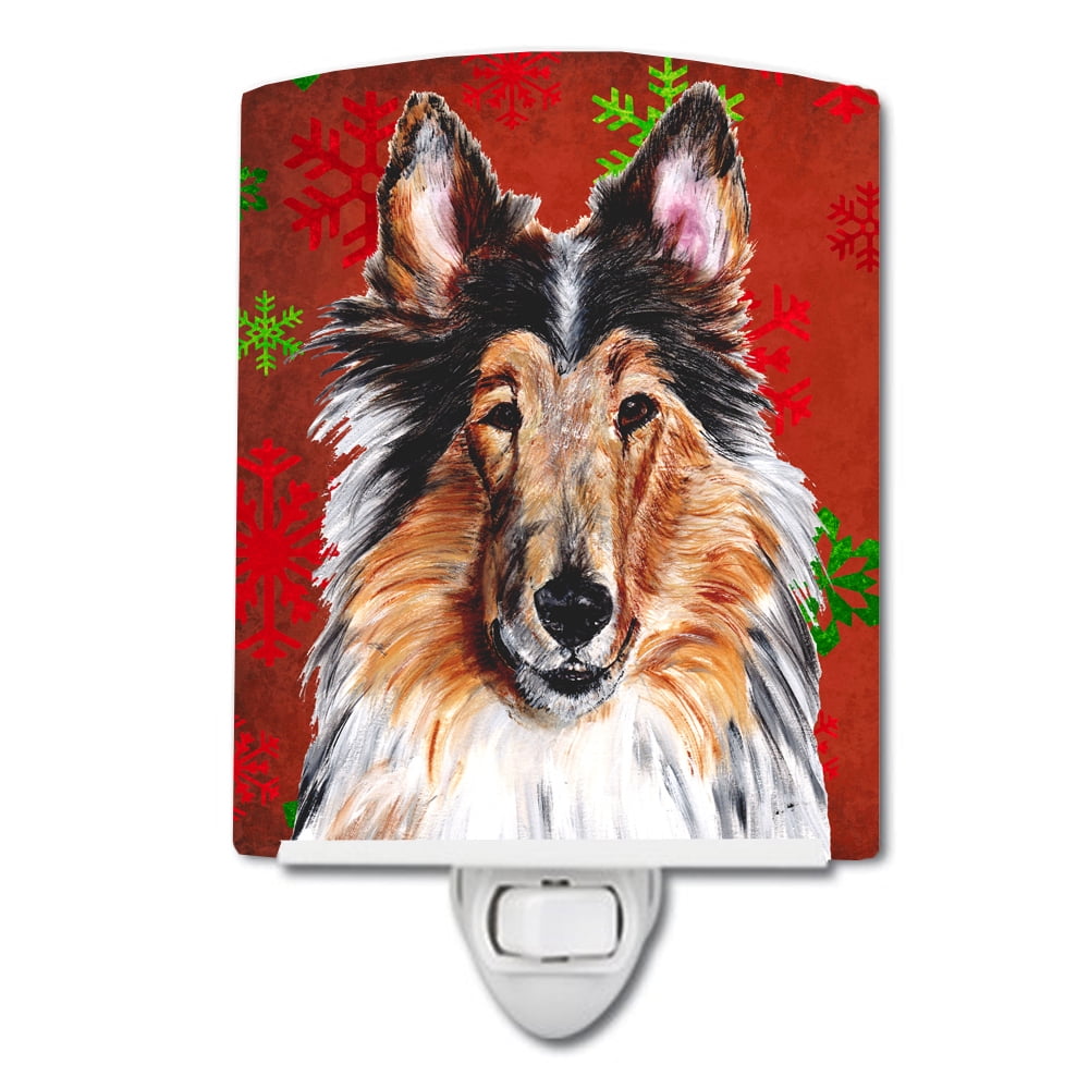 Collie Red Snowflakes Holiday Ceramic Night Light