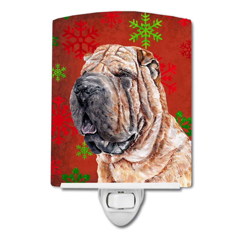 Shar Pei Red Snowflakes Holiday Ceramic Night Light