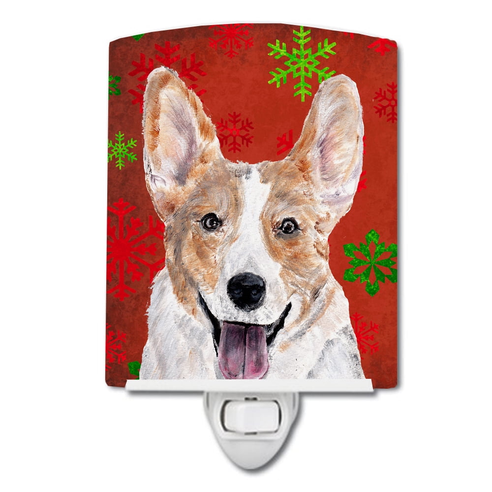 Cardigan Corgi Red Snowflakes Holiday Ceramic Night Light