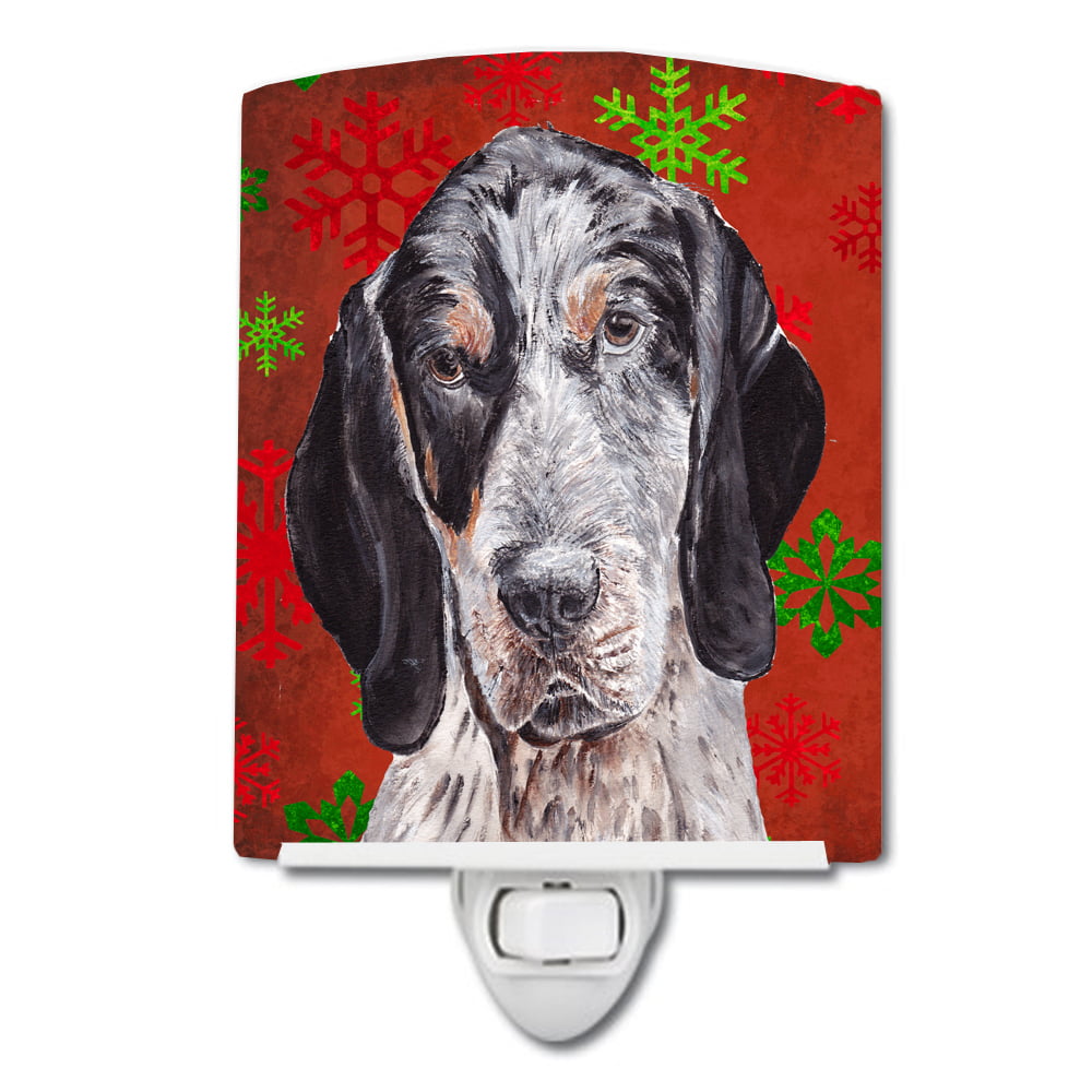 Blue Tick Coonhound Red Snowflakes Holiday Ceramic Night Light