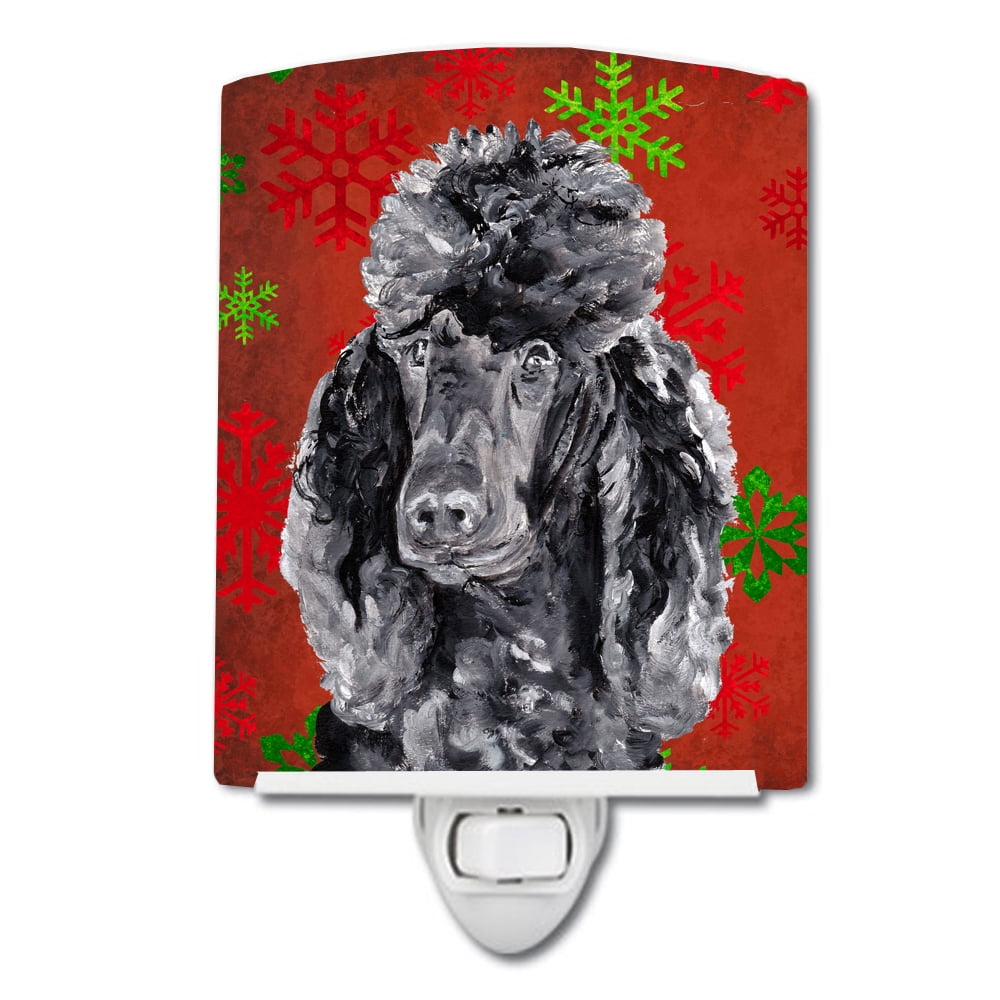 Black Standard Poodle Red Snowflakes Holiday Ceramic Night Light